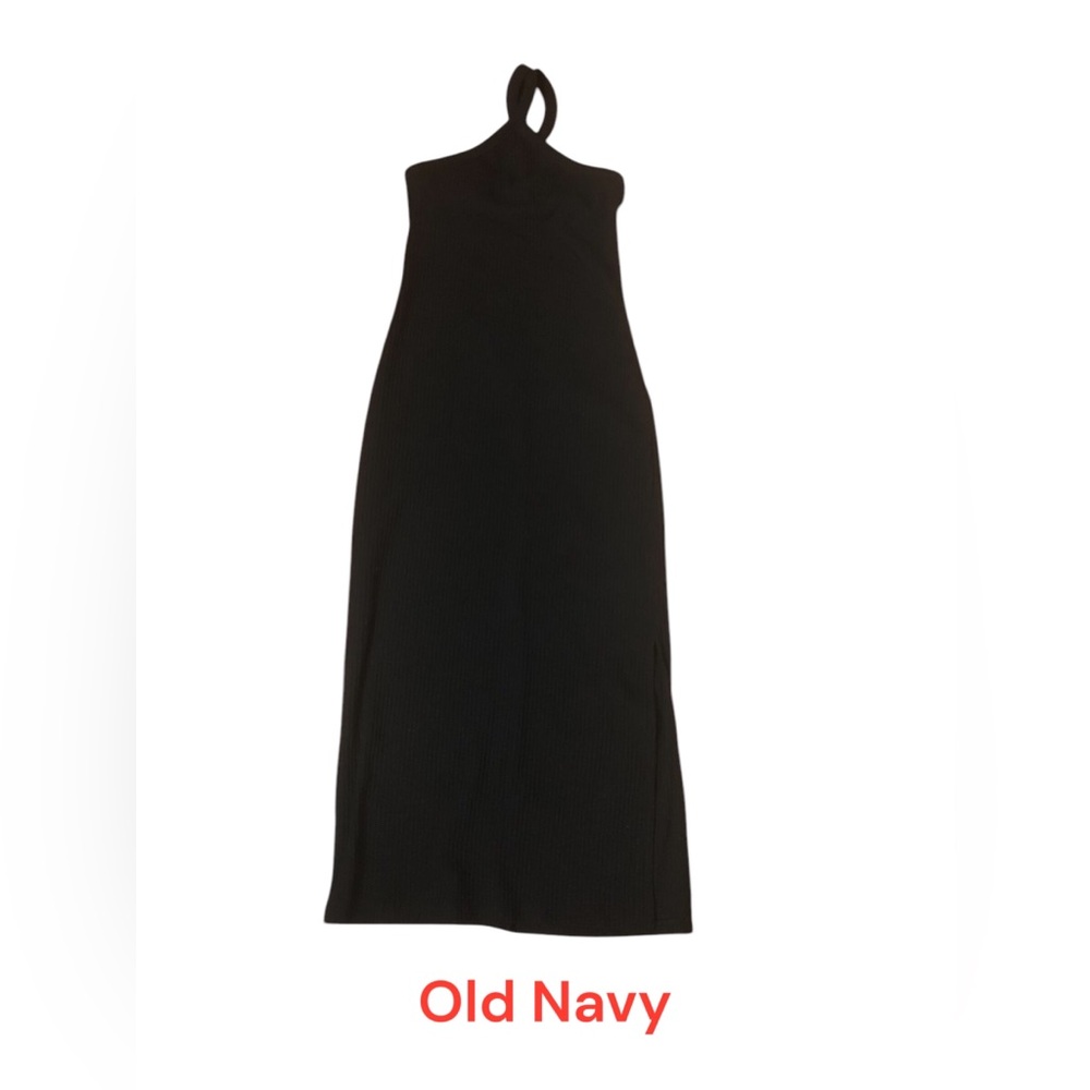 Old Navy Fitted High Neck Rib Knit Black Maxi Dress M